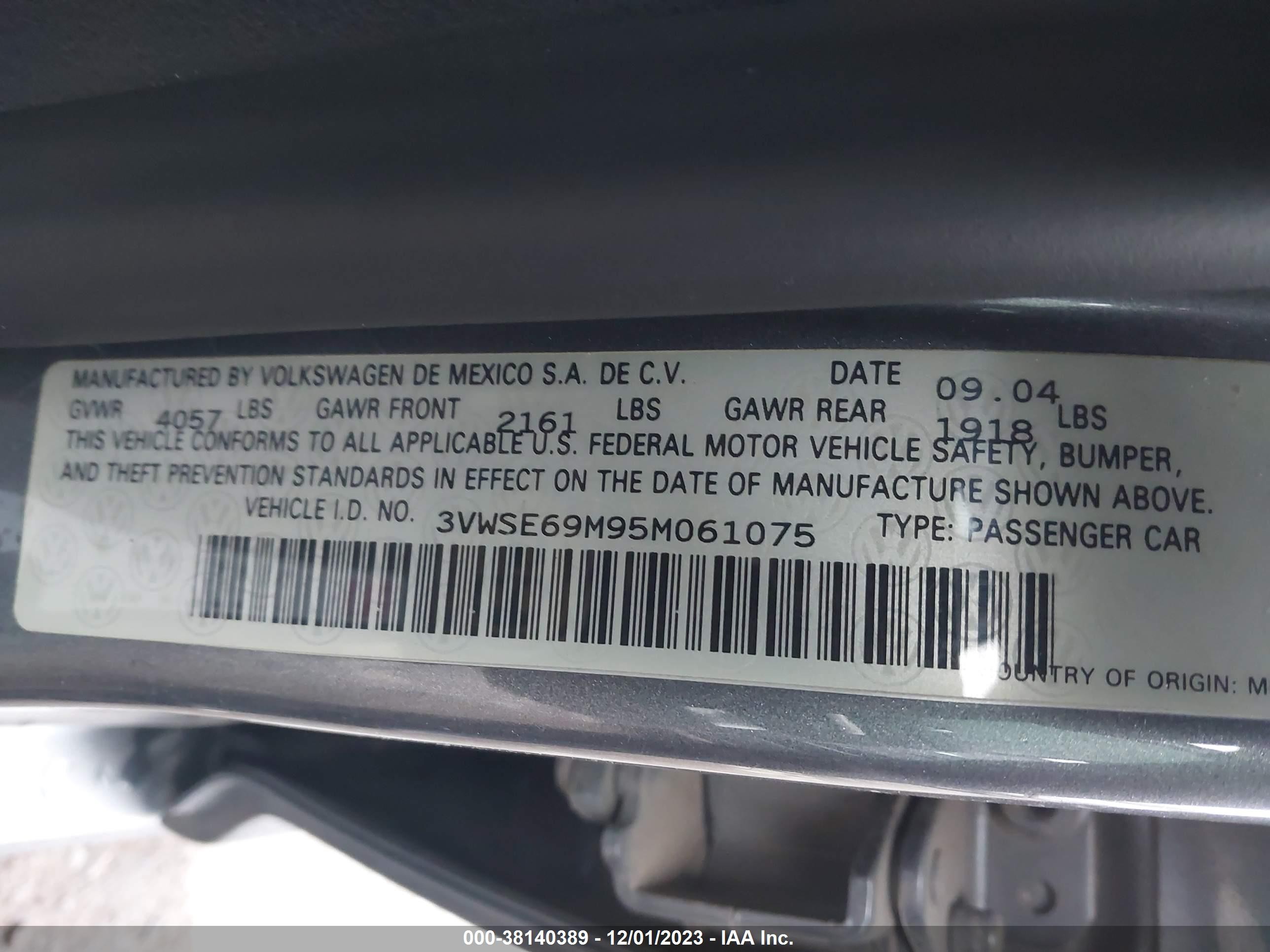 Photo 8 VIN: 3VWSE69M95M061075 - VOLKSWAGEN JETTA 