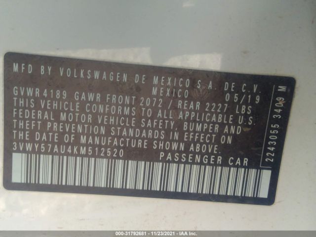 Photo 8 VIN: 3VWY57AU4KM512520 - VOLKSWAGEN GOLF 