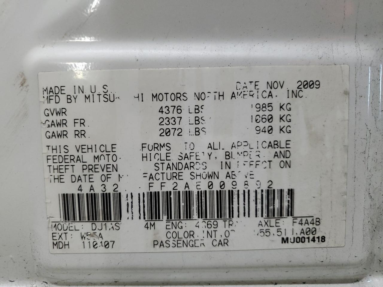 Photo 11 VIN: 4A32B2FF2AE009892 - MITSUBISHI GALANT 