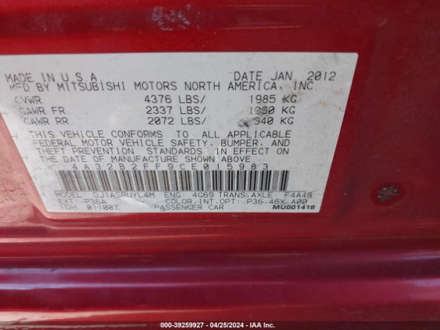 Photo 8 VIN: 4A32B2FF9CE015983 - MITSUBISHI GALANT 