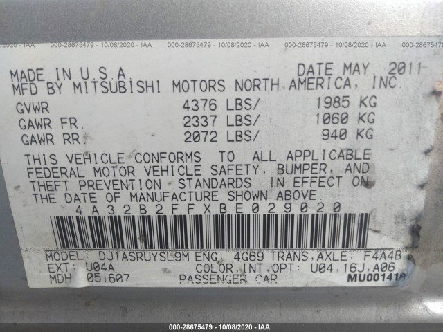 Photo 8 VIN: 4A32B2FFXBE029020 - MITSUBISHI GALANT 