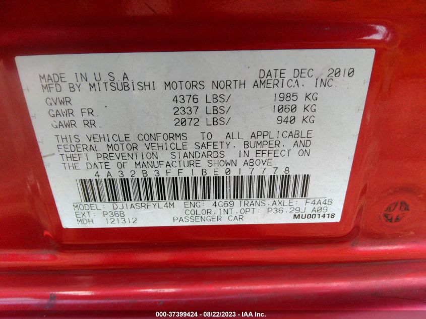 Photo 8 VIN: 4A32B3FF1BE017778 - MITSUBISHI GALANT 