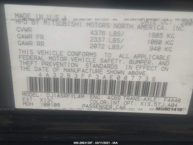 Photo 8 VIN: 4A32B3FF3AE007736 - MITSUBISHI GALANT 