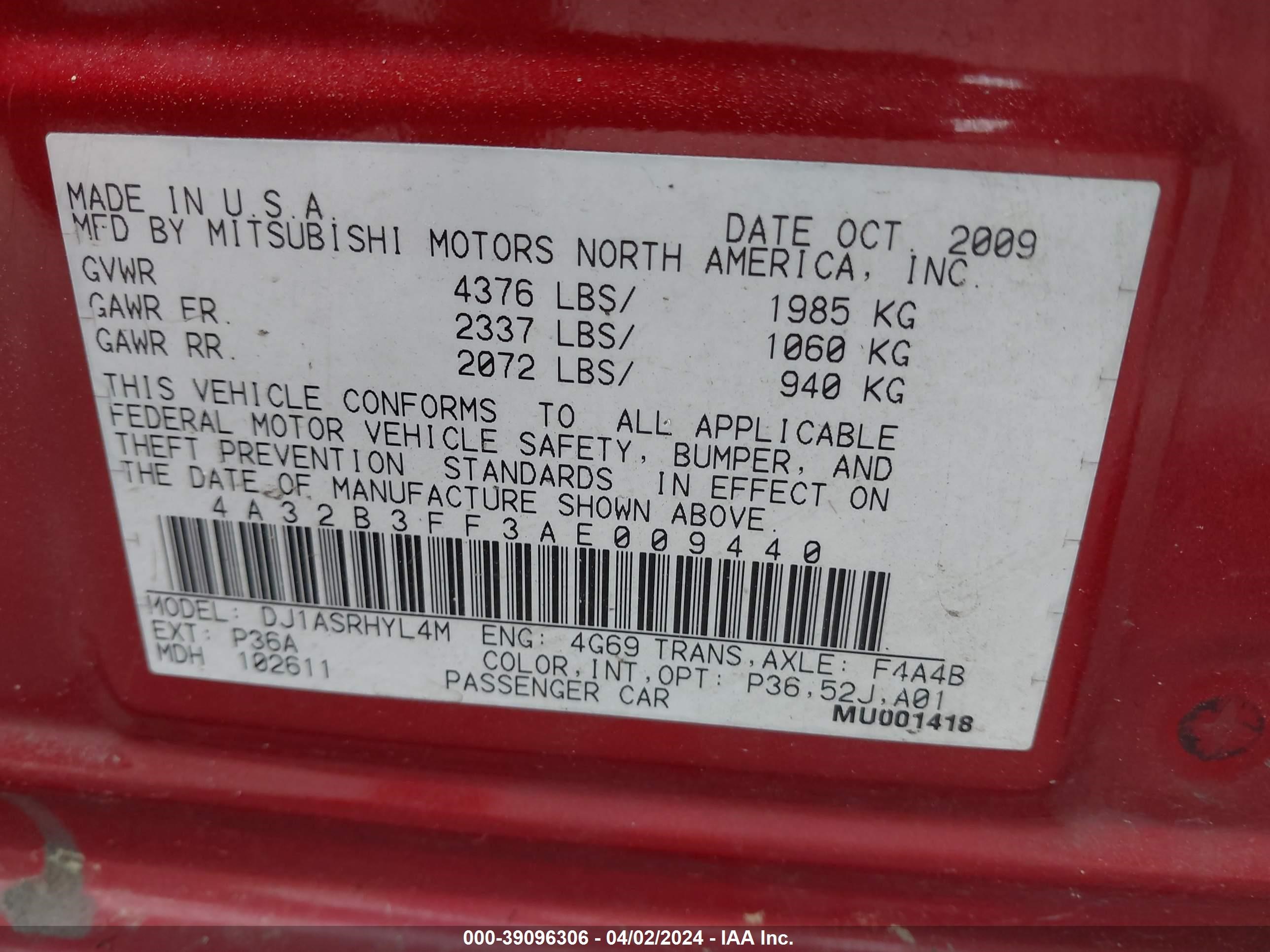 Photo 8 VIN: 4A32B3FF3AE009440 - MITSUBISHI GALANT 