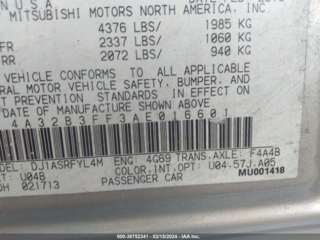 Photo 8 VIN: 4A32B3FF3AE016601 - MITSUBISHI GALANT 