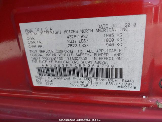 Photo 8 VIN: 4A32B3FF3BE004790 - MITSUBISHI GALANT 