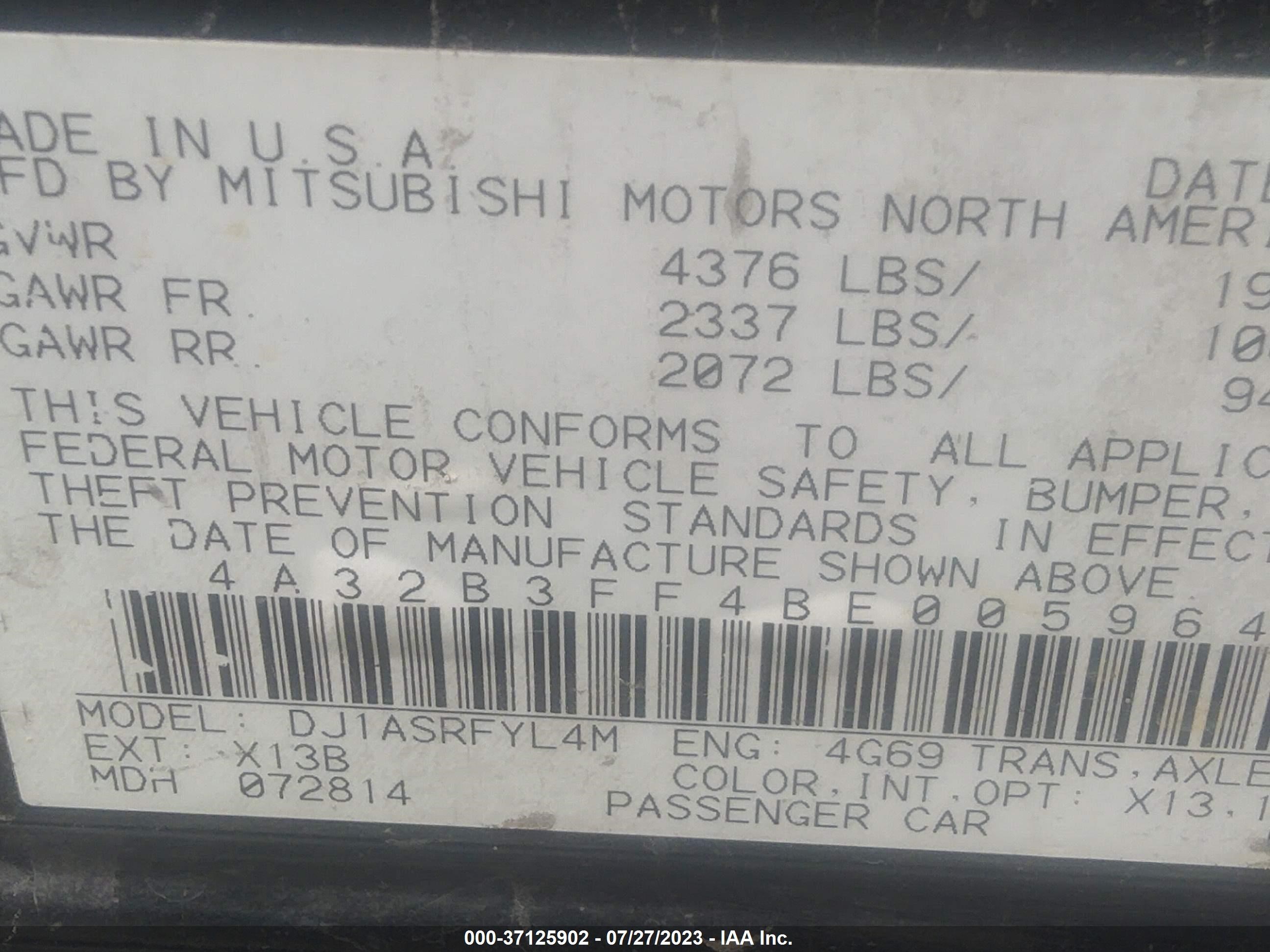 Photo 8 VIN: 4A32B3FF4BE005964 - MITSUBISHI GALANT 