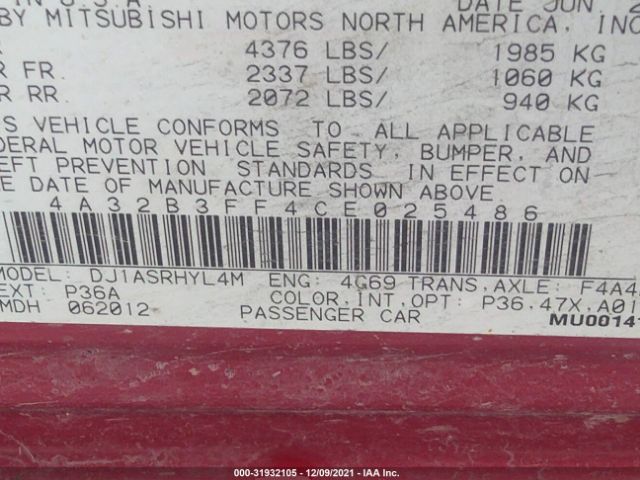 Photo 8 VIN: 4A32B3FF4CE025486 - MITSUBISHI GALANT 