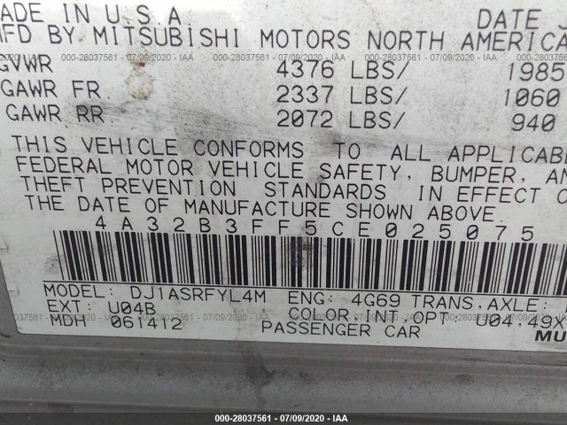 Photo 8 VIN: 4A32B3FF5CE025075 - MITSUBISHI GALANT 