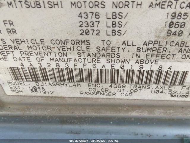 Photo 8 VIN: 4A32B3FF6AE019184 - MITSUBISHI GALANT 