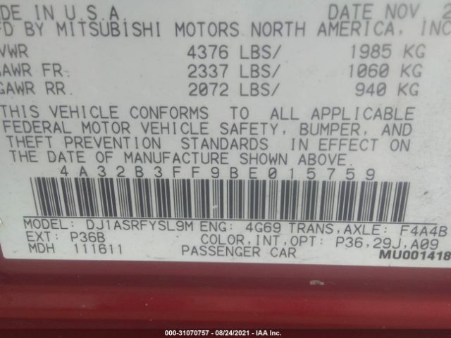 Photo 8 VIN: 4A32B3FF9BE015759 - MITSUBISHI GALANT 