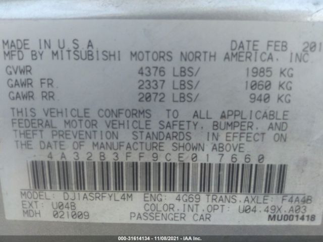 Photo 8 VIN: 4A32B3FF9CE017660 - MITSUBISHI GALANT 