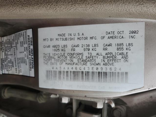 Photo 11 VIN: 4A3AA46G43E093624 - MITSUBISHI GALANT ES 