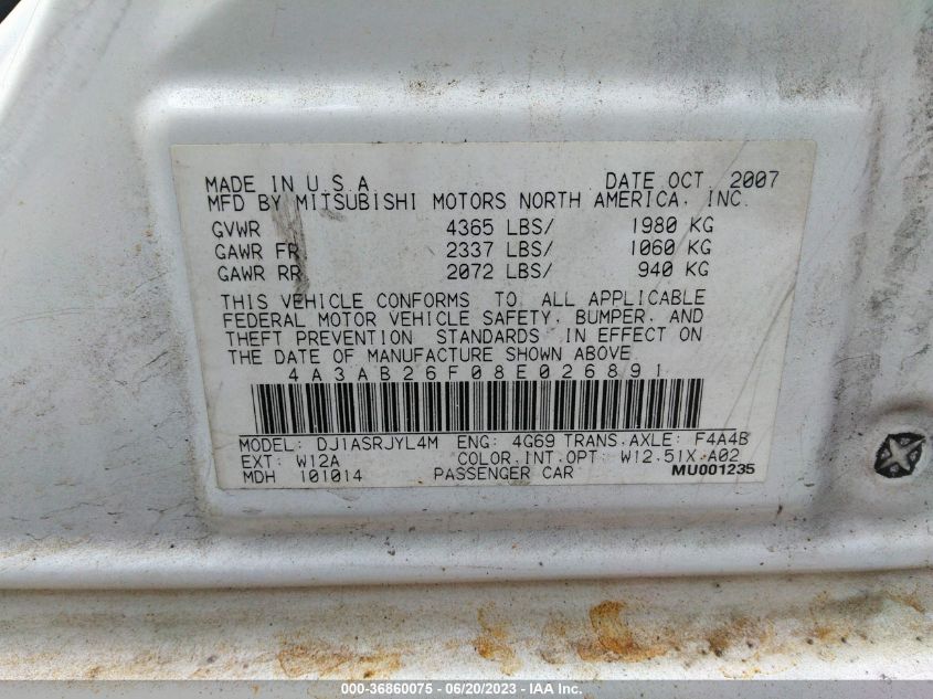 Photo 8 VIN: 4A3AB26F08E026891 - MITSUBISHI GALANT 