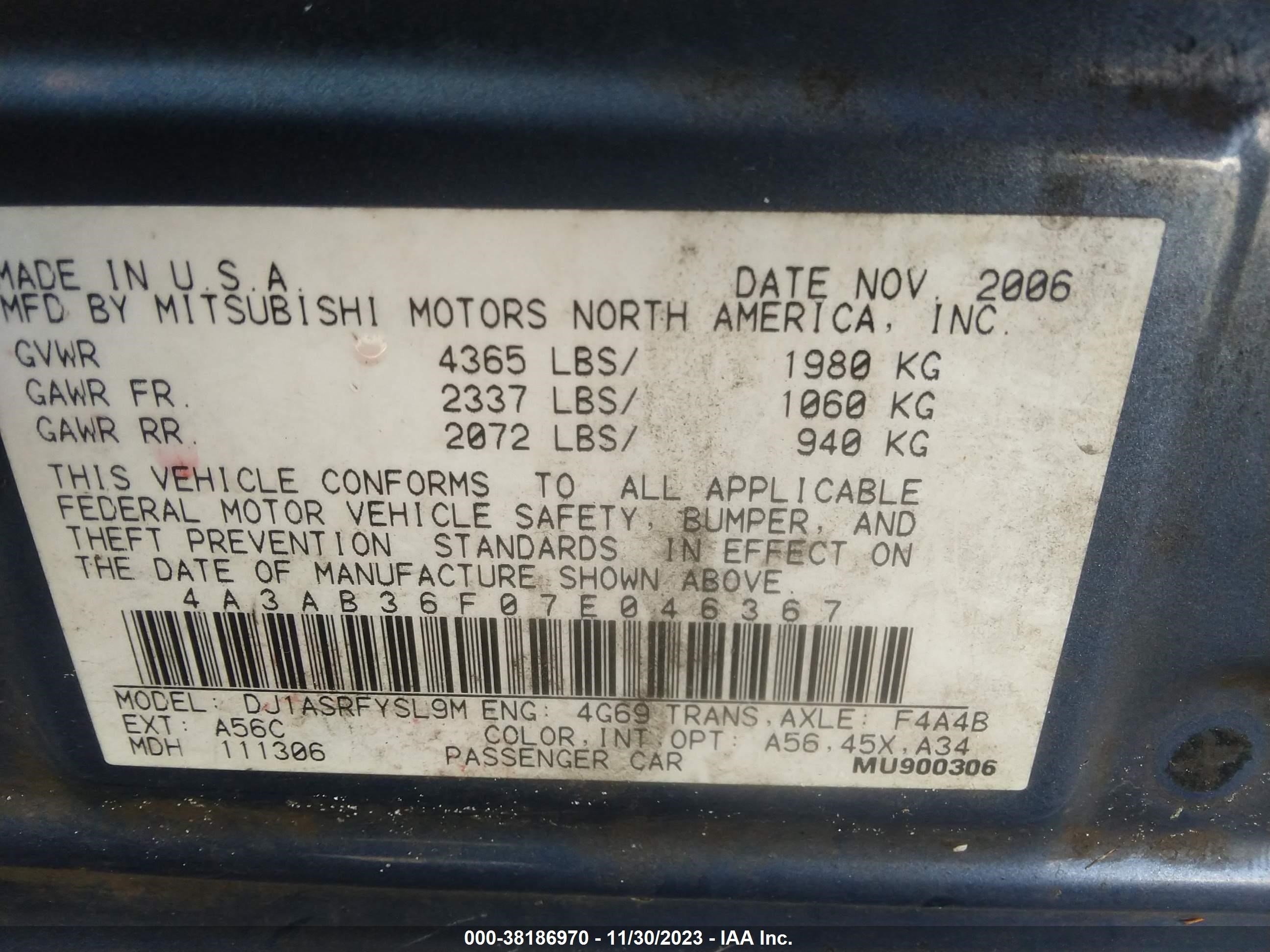 Photo 8 VIN: 4A3AB36F07E046367 - MITSUBISHI GALANT 