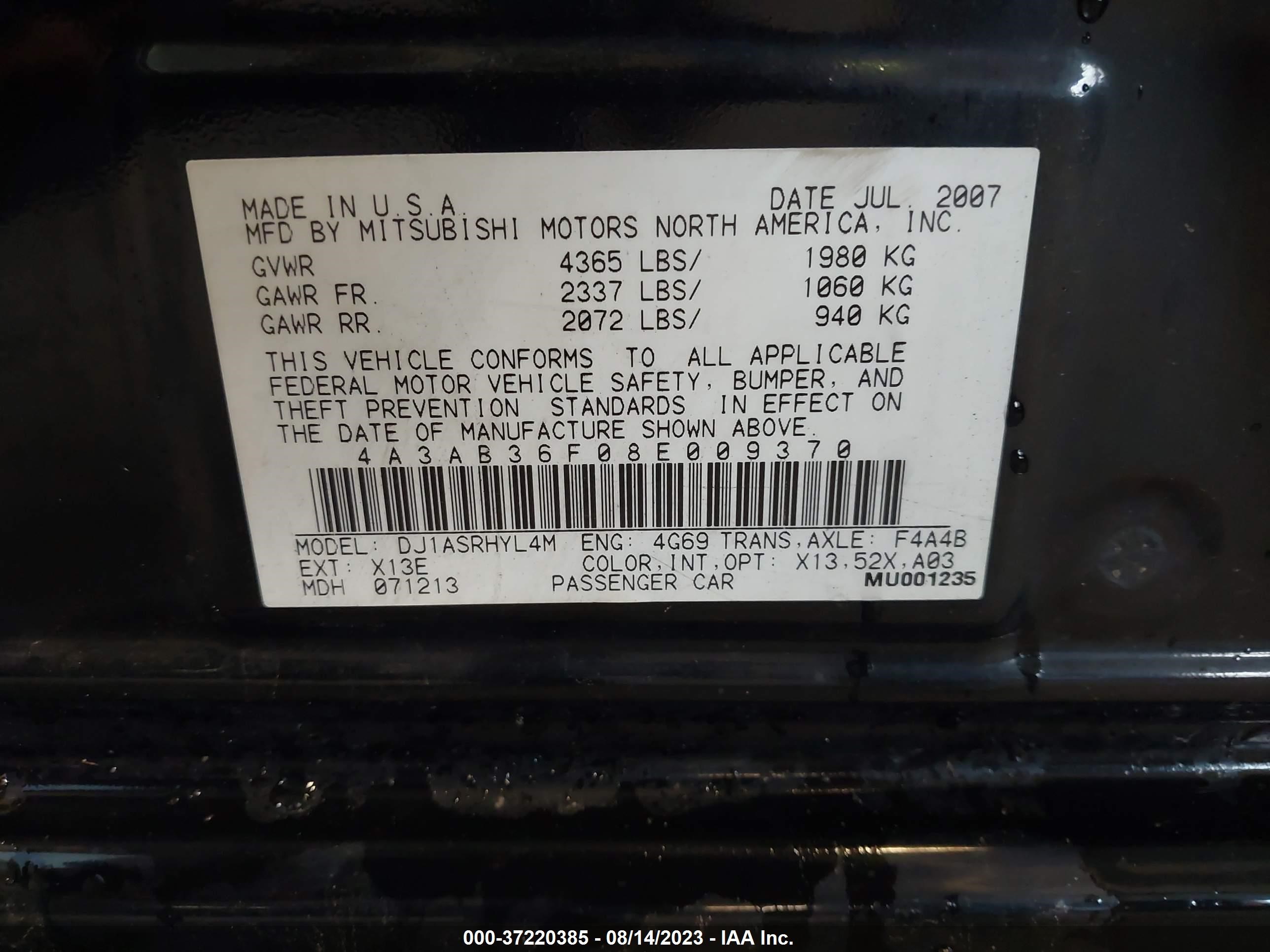 Photo 8 VIN: 4A3AB36F08E009370 - MITSUBISHI GALANT 