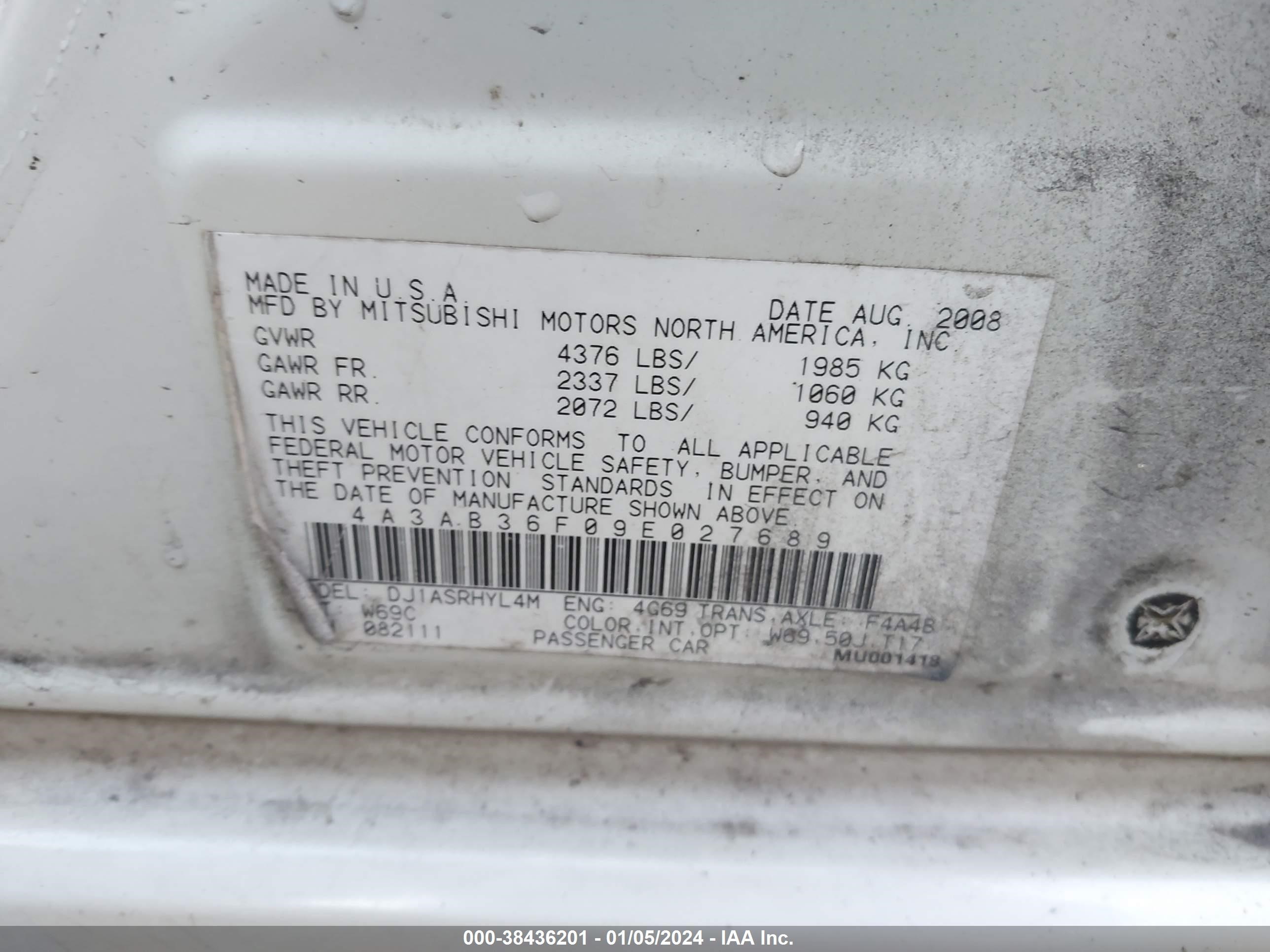 Photo 8 VIN: 4A3AB36F09E027689 - MITSUBISHI GALANT 