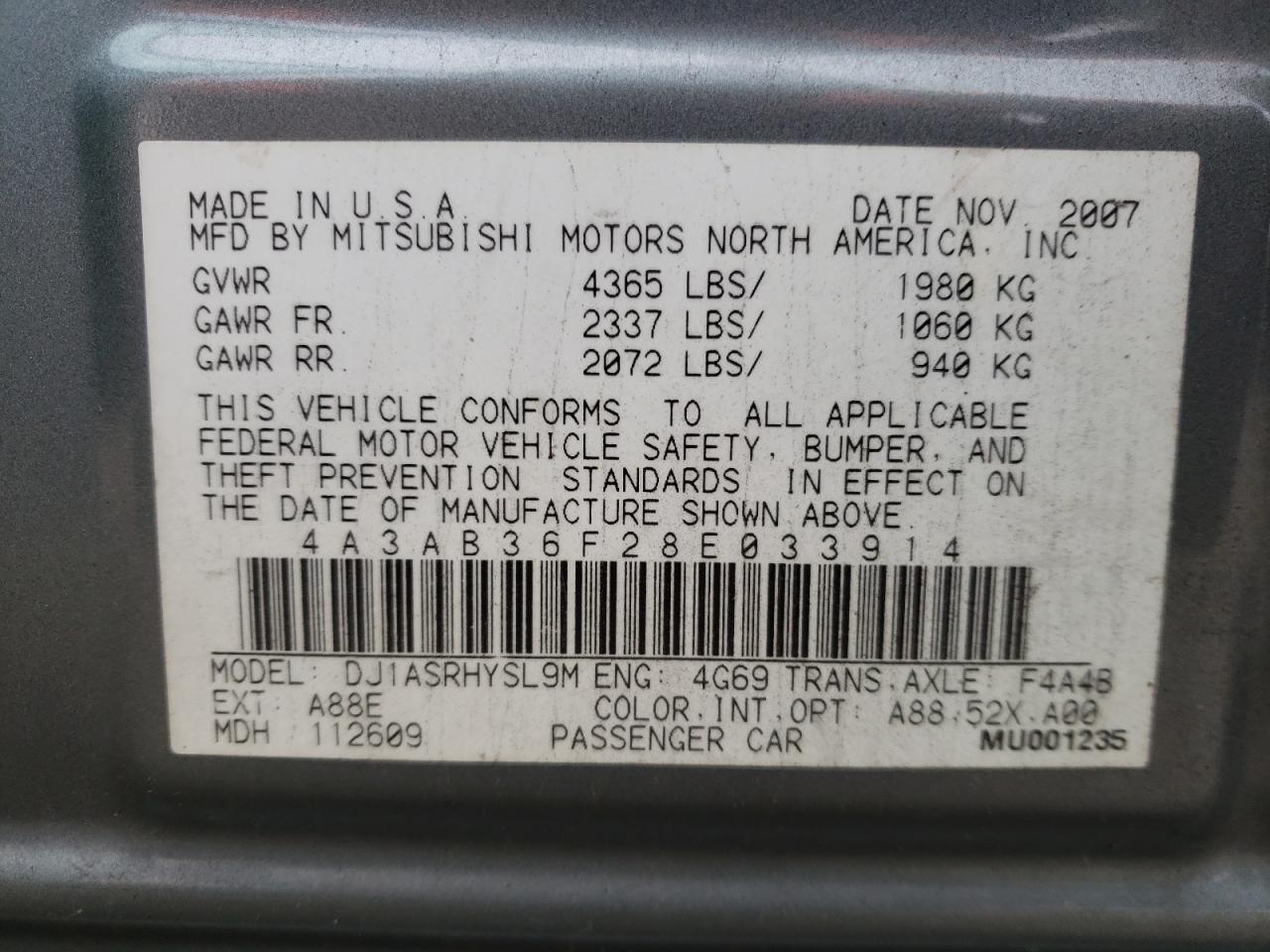 Photo 11 VIN: 4A3AB36F28E033914 - MITSUBISHI GALANT 