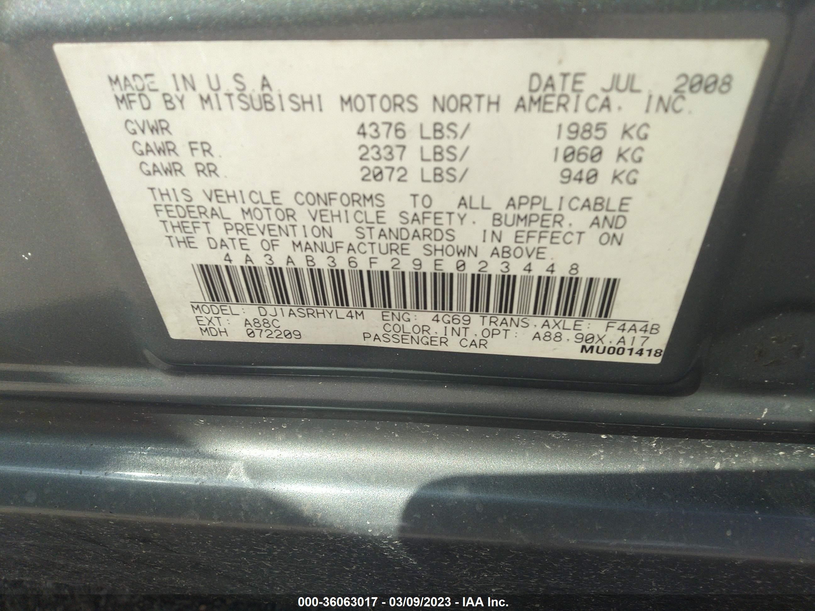 Photo 8 VIN: 4A3AB36F29E023448 - MITSUBISHI GALANT 