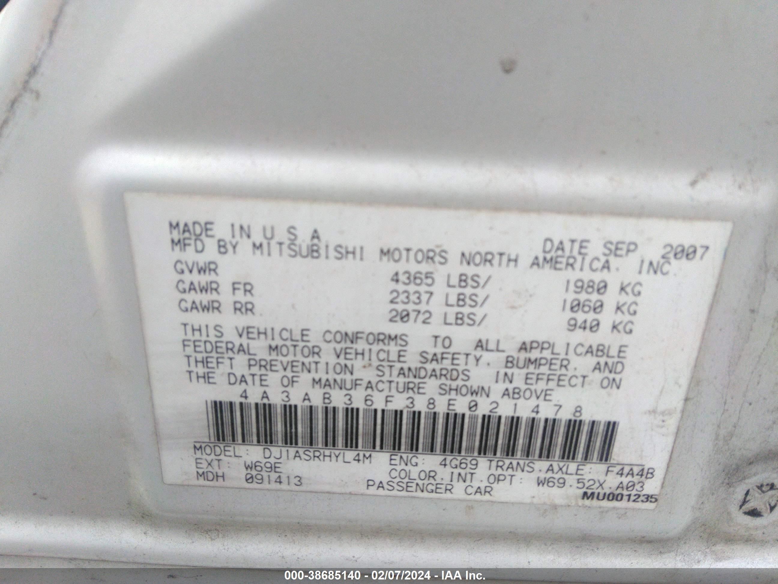 Photo 8 VIN: 4A3AB36F38E021478 - MITSUBISHI GALANT 