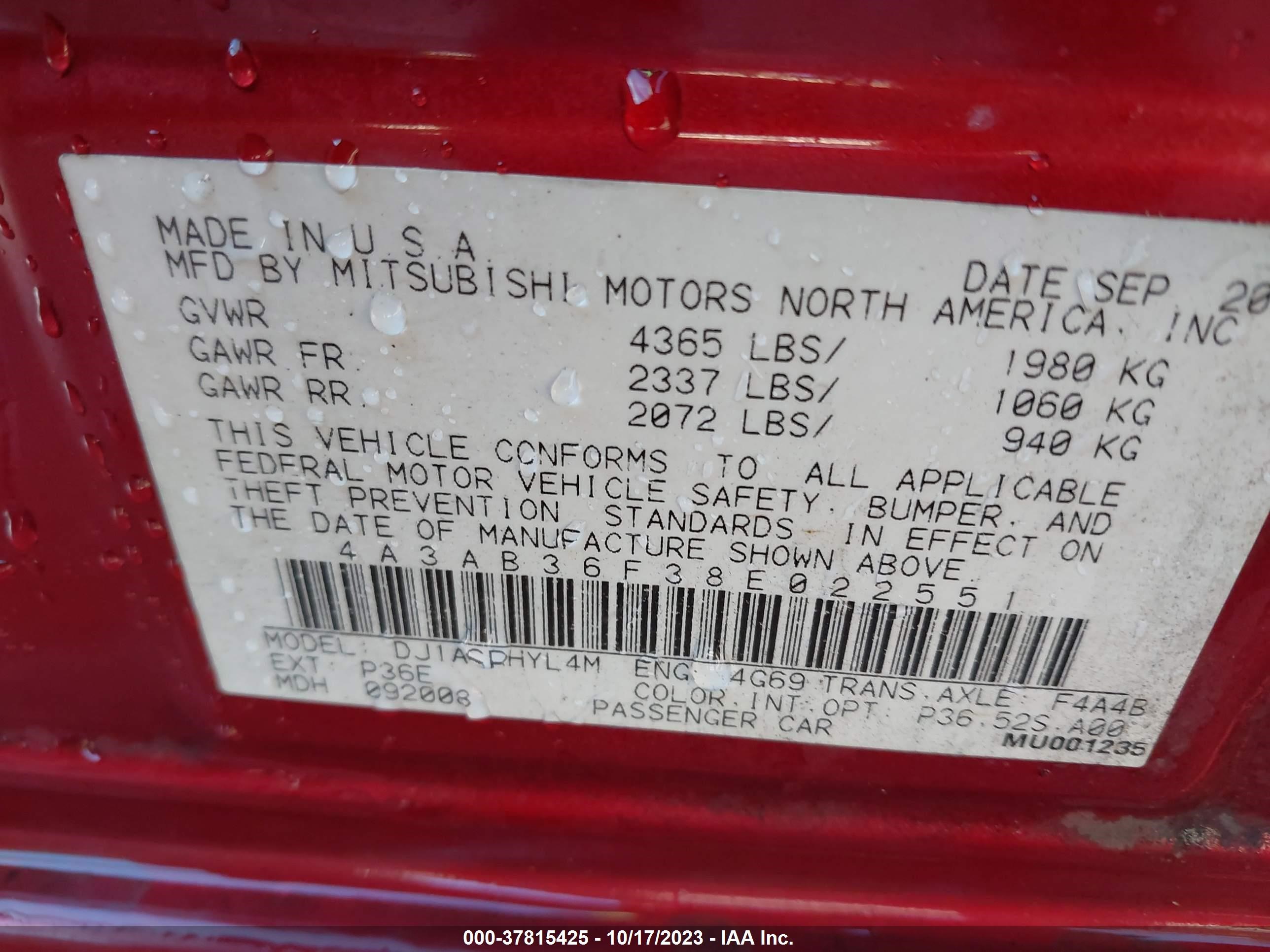 Photo 8 VIN: 4A3AB36F38E022551 - MITSUBISHI GALANT 