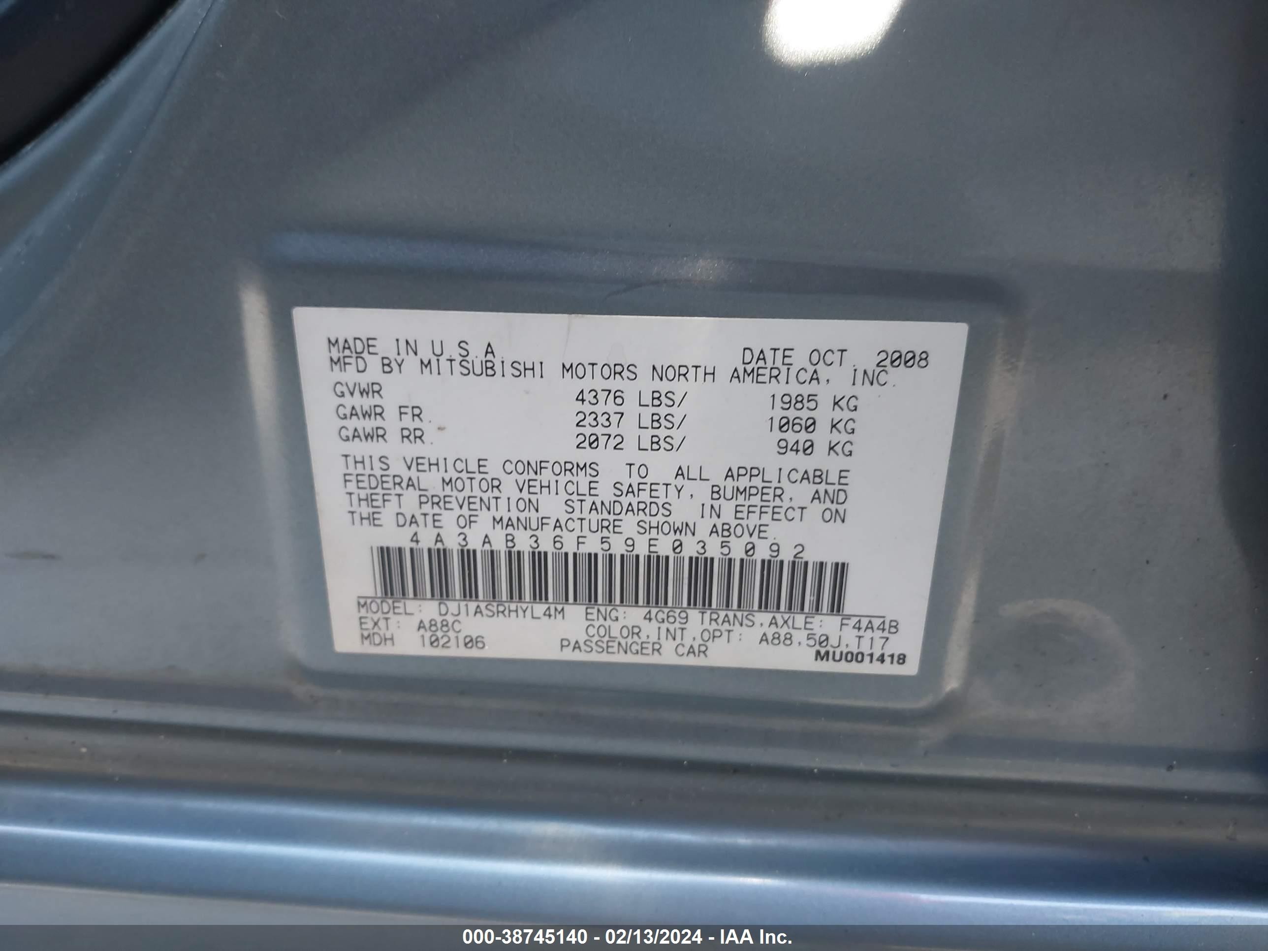 Photo 8 VIN: 4A3AB36F59E035092 - MITSUBISHI GALANT 