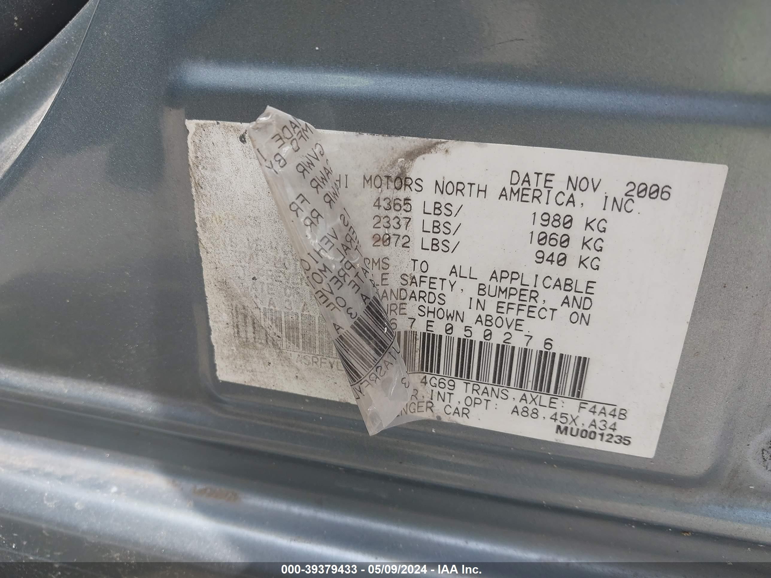 Photo 8 VIN: 4A3AB36F67E050276 - MITSUBISHI GALANT 