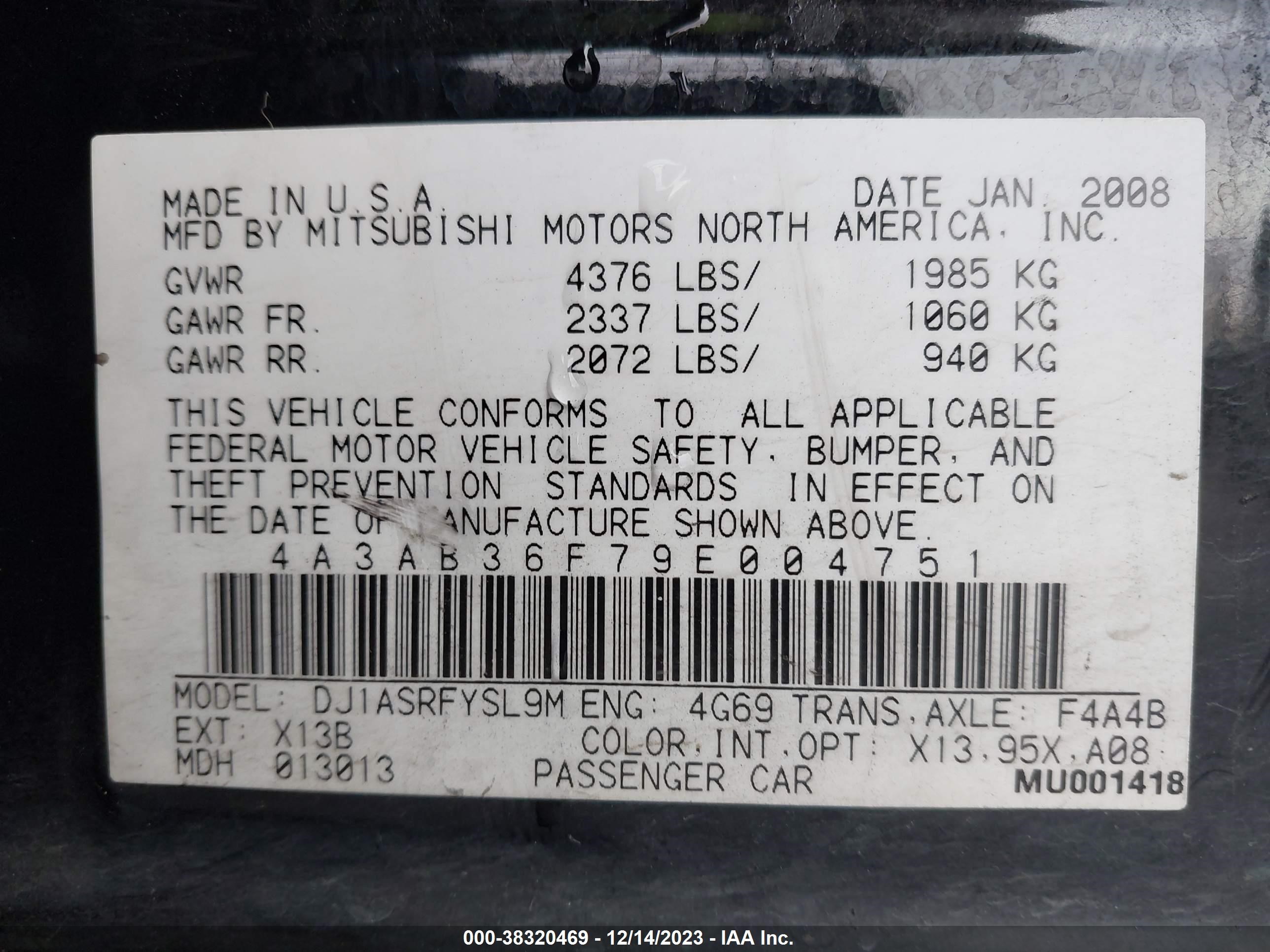 Photo 8 VIN: 4A3AB36F79E004751 - MITSUBISHI GALANT 