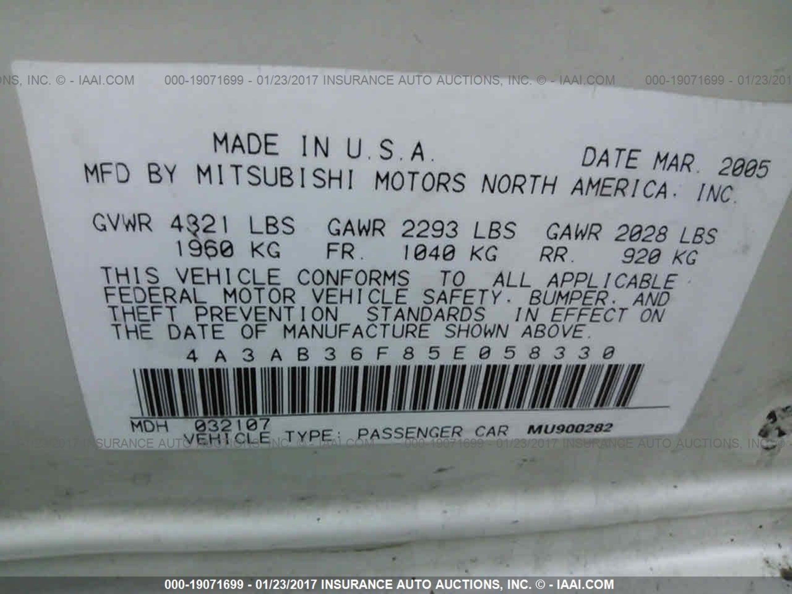 Photo 8 VIN: 4A3AB36F85E058330 - MITSUBISHI GALANT 