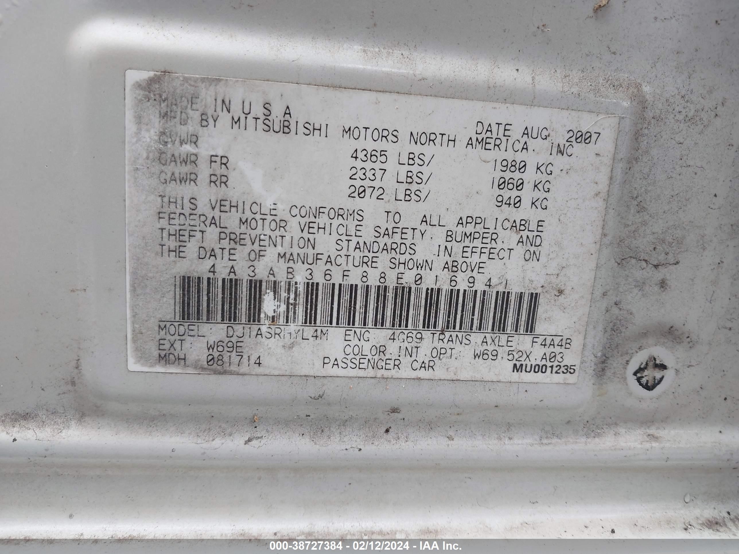 Photo 8 VIN: 4A3AB36F88E016941 - MITSUBISHI GALANT 