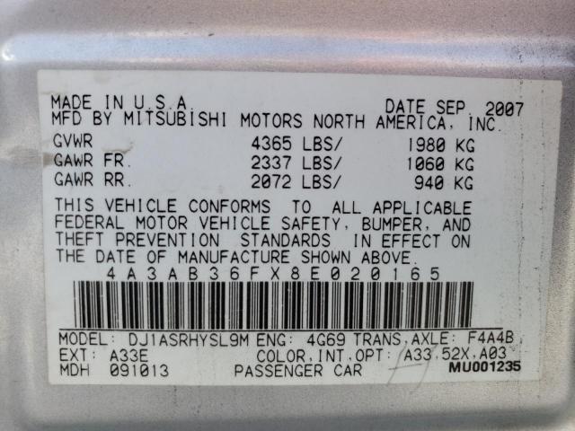 Photo 12 VIN: 4A3AB36FX8E020165 - MITSUBISHI GALANT ES 