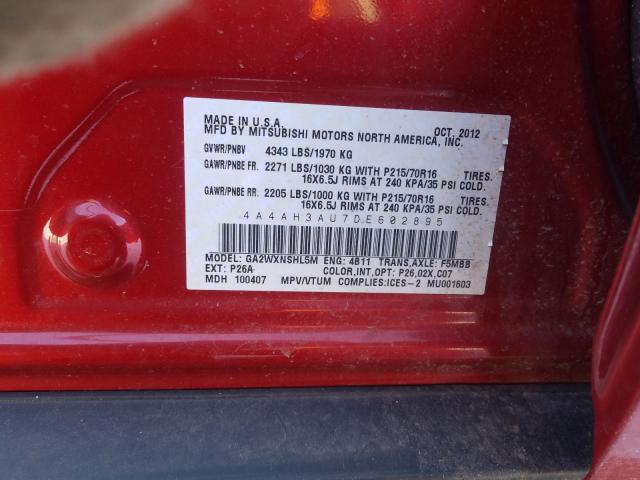 Photo 9 VIN: 4A4AH3AU7DE602895 - MITSUBISHI RVR SE 