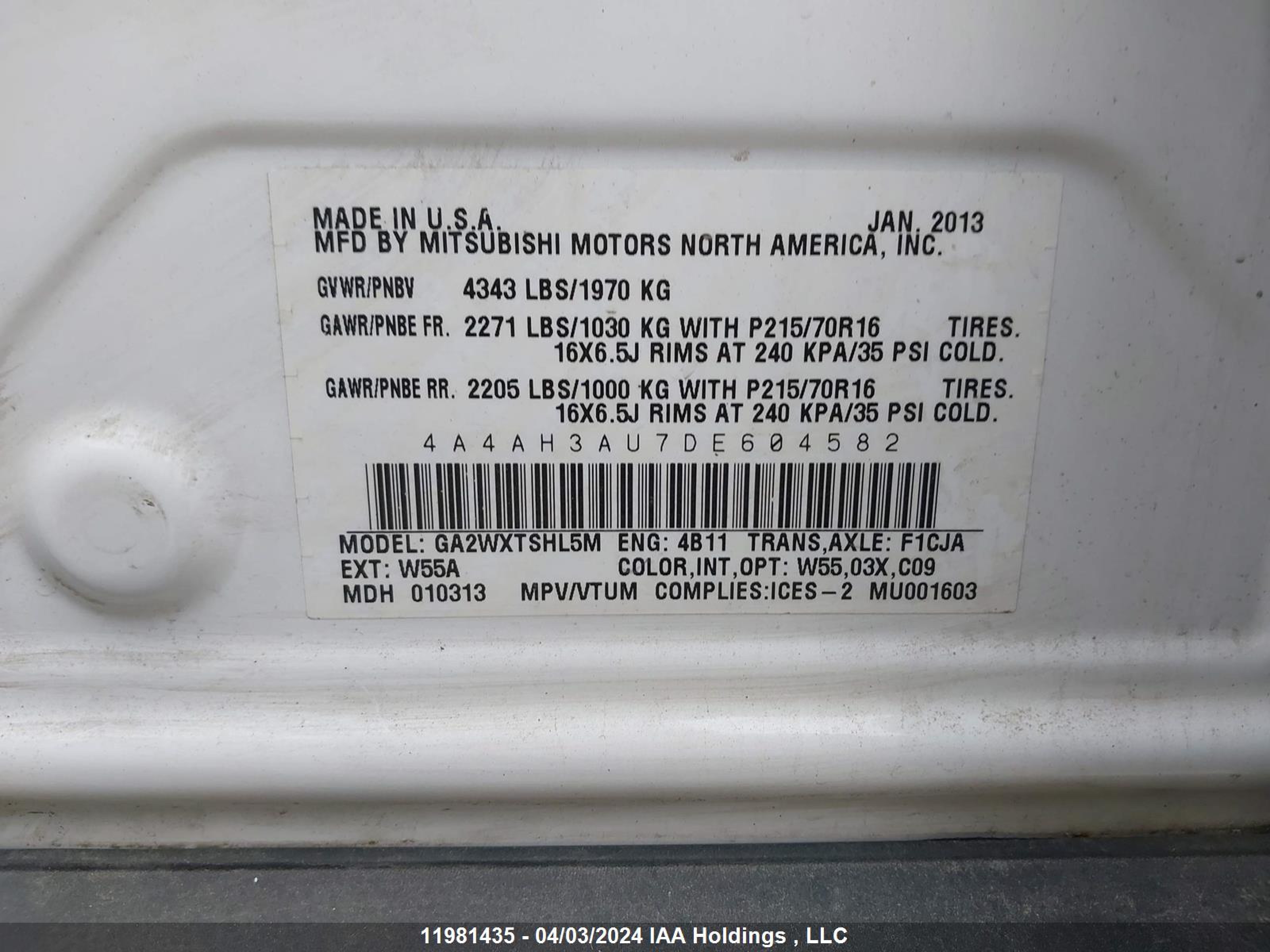 Photo 8 VIN: 4A4AH3AU7DE604582 - MITSUBISHI RVR 