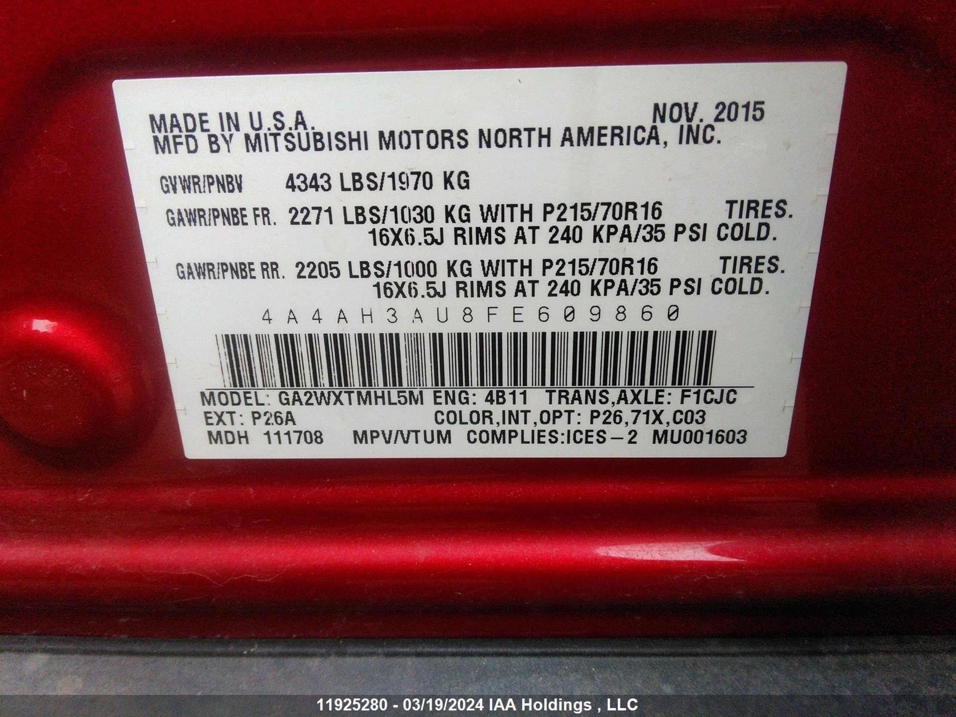 Photo 8 VIN: 4A4AH3AU8FE609860 - MITSUBISHI RVR 