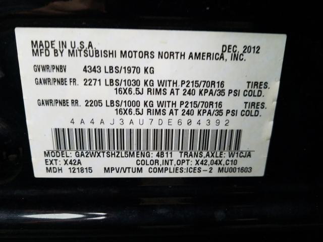 Photo 9 VIN: 4A4AJ3AU7DE604392 - MITSUBISHI OUTLANDER 