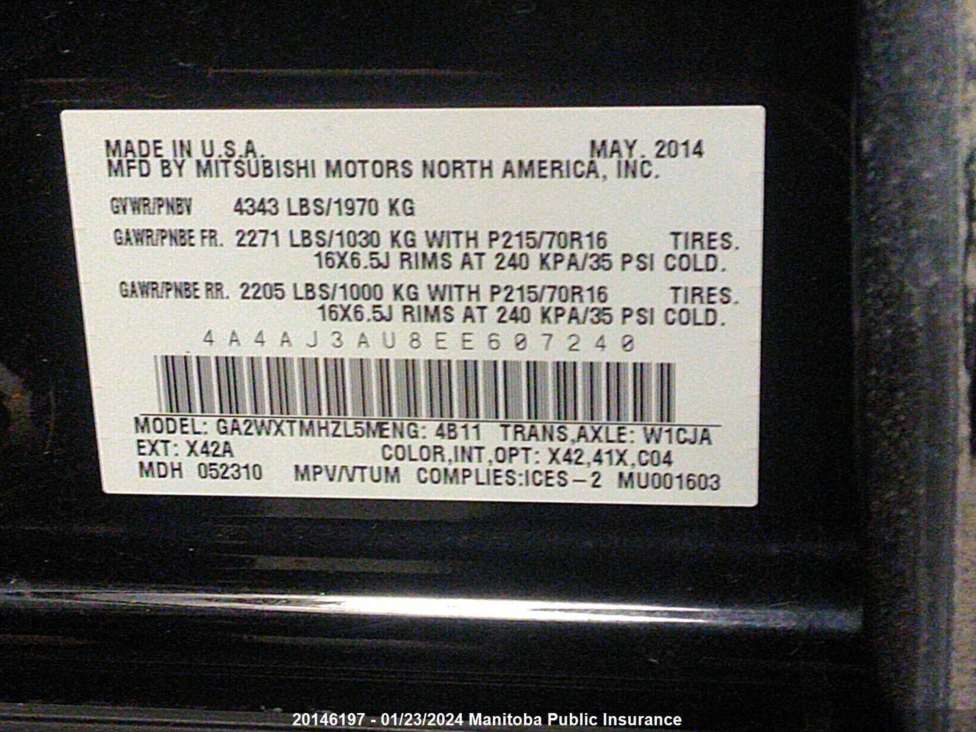 Photo 8 VIN: 4A4AJ3AU8EE607240 - MITSUBISHI RVR 