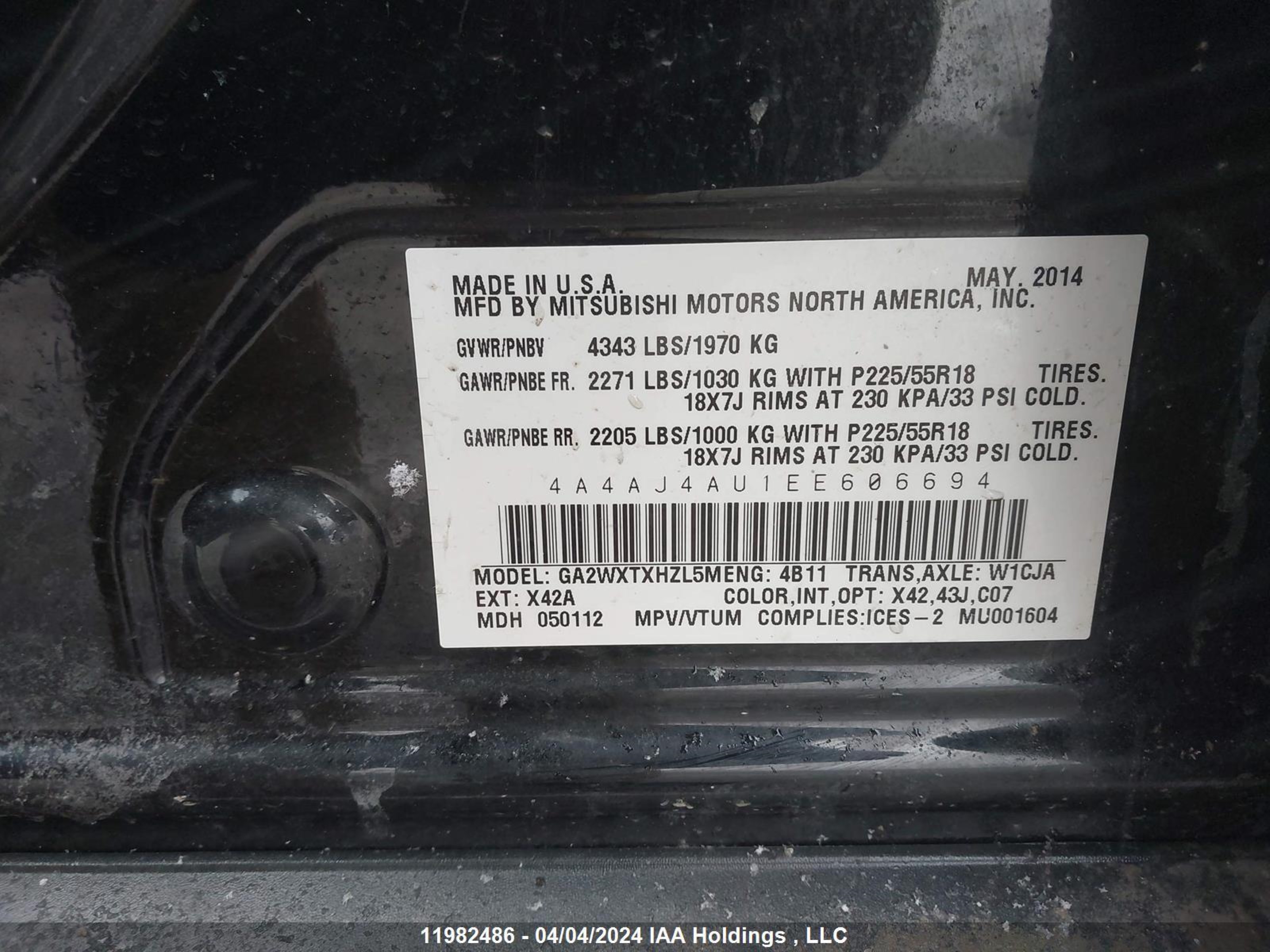 Photo 8 VIN: 4A4AJ4AU1EE606694 - MITSUBISHI RVR 