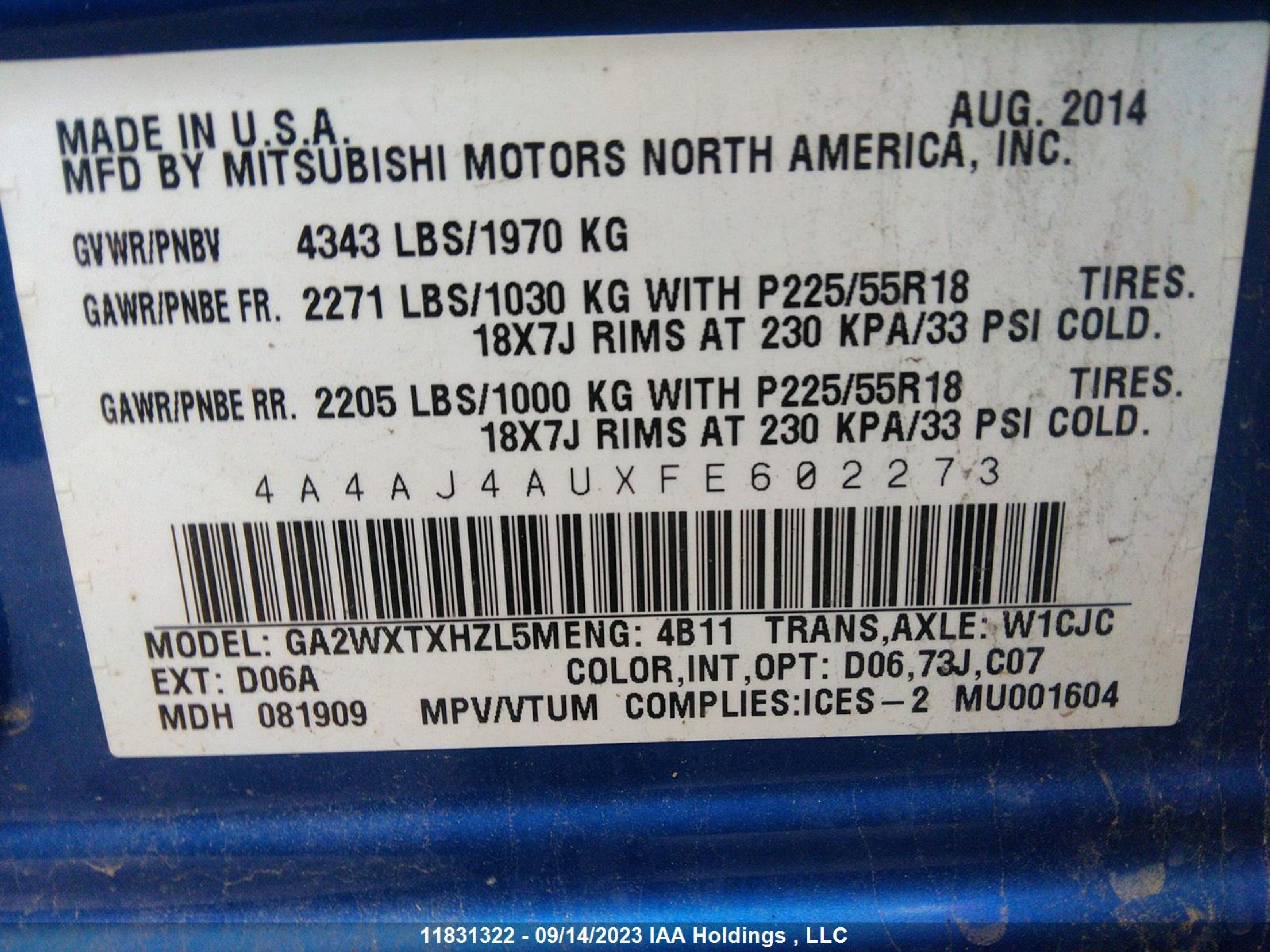 Photo 8 VIN: 4A4AJ4AUXFE602273 - MITSUBISHI RVR 