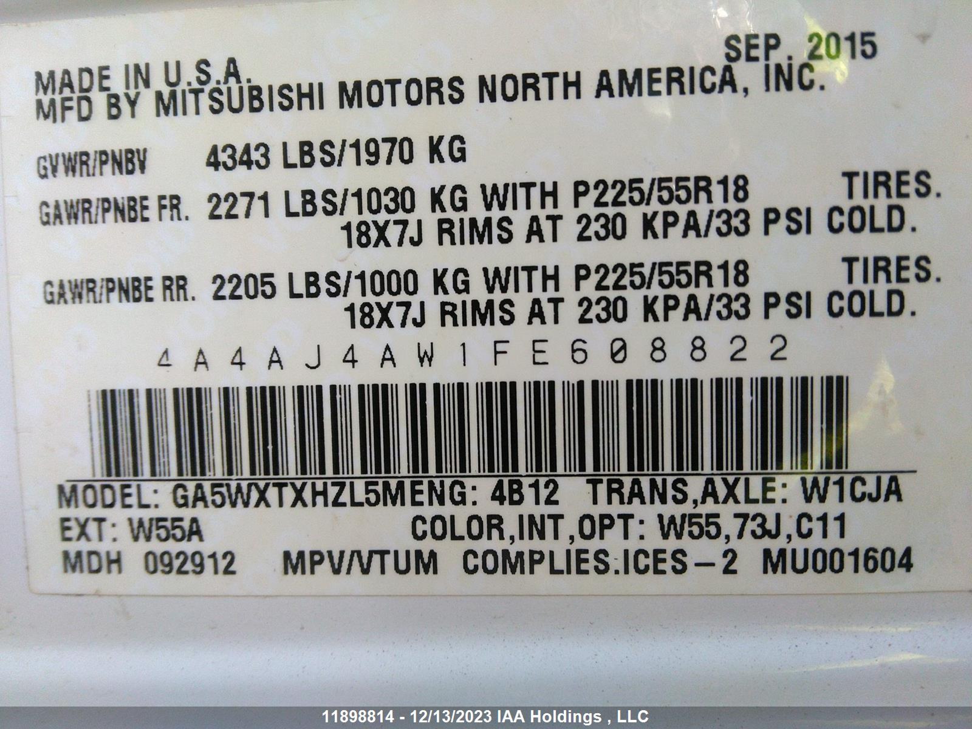 Photo 8 VIN: 4A4AJ4AW1FE608822 - MITSUBISHI RVR 