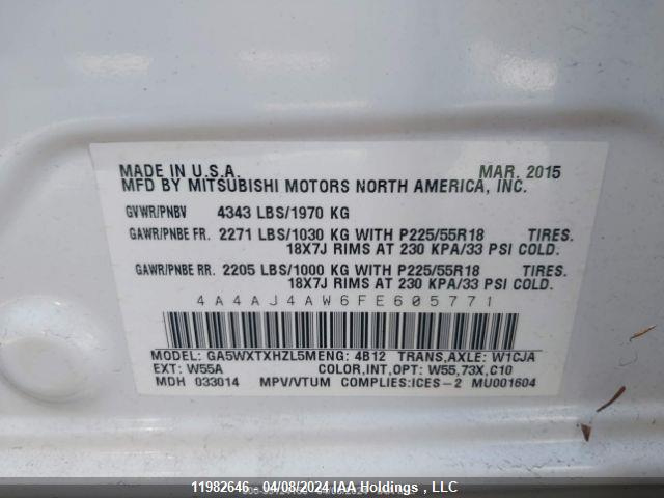 Photo 10 VIN: 4A4AJ4AW6FE605771 - MITSUBISHI RVR 