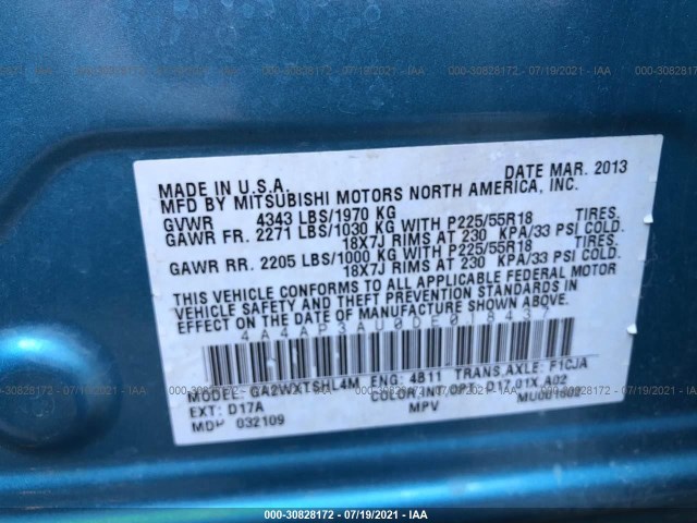 Photo 8 VIN: 4A4AP3AU0DE018437 - MITSUBISHI OUTLANDER SPORT 