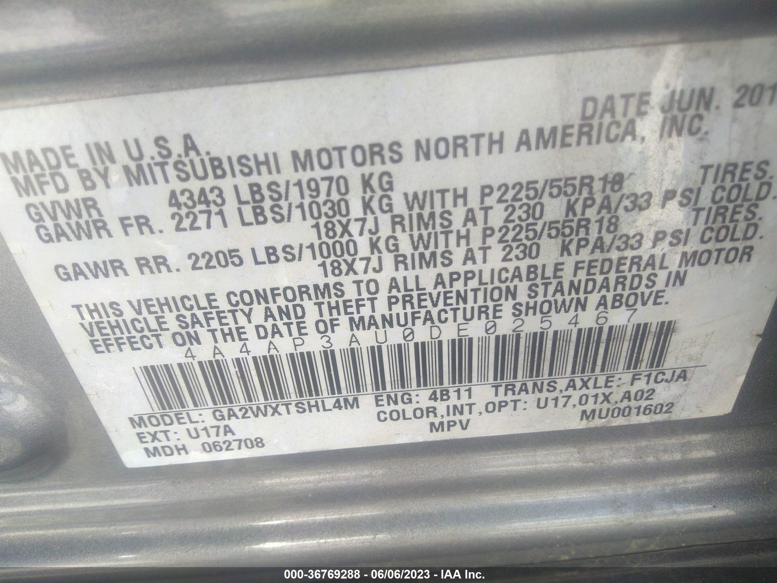 Photo 8 VIN: 4A4AP3AU0DE025467 - MITSUBISHI OUTLANDER 