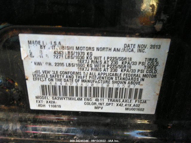 Photo 8 VIN: 4A4AP3AU0EE015507 - MITSUBISHI OUTLANDER SPORT 