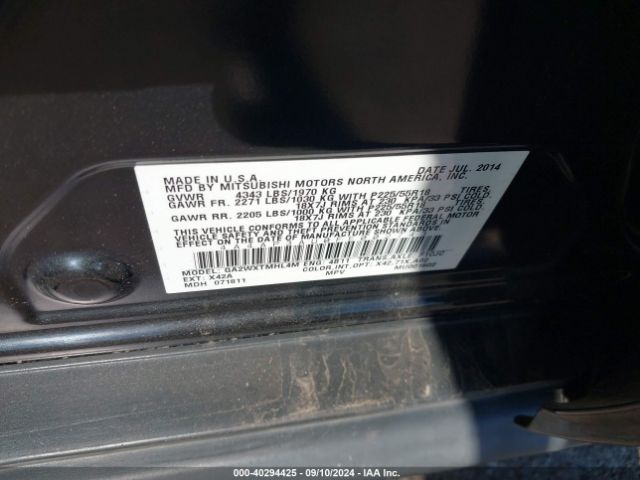 Photo 8 VIN: 4A4AP3AU0FE002743 - MITSUBISHI OUTLANDER SPORT 