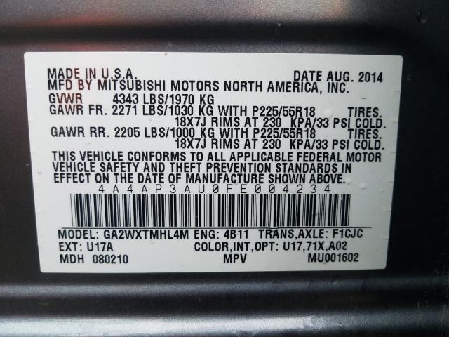 Photo 9 VIN: 4A4AP3AU0FE004234 - MITSUBISHI OUTLANDER 