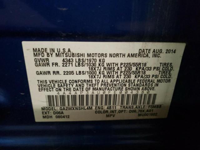 Photo 9 VIN: 4A4AP3AU0FE004380 - MITSUBISHI OUTLANDER 