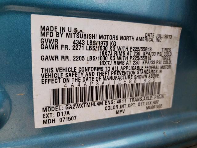 Photo 12 VIN: 4A4AP3AU1EE001826 - MITSUBISHI OUTLANDER 