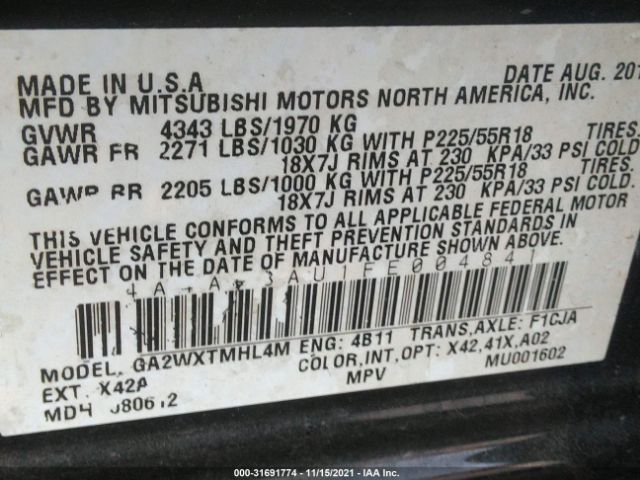 Photo 8 VIN: 4A4AP3AU1EE004841 - MITSUBISHI OUTLANDER SPORT 