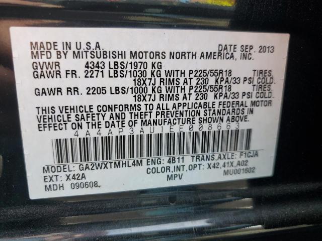 Photo 9 VIN: 4A4AP3AU1EE008663 - MITSUBISHI OUTLANDER 