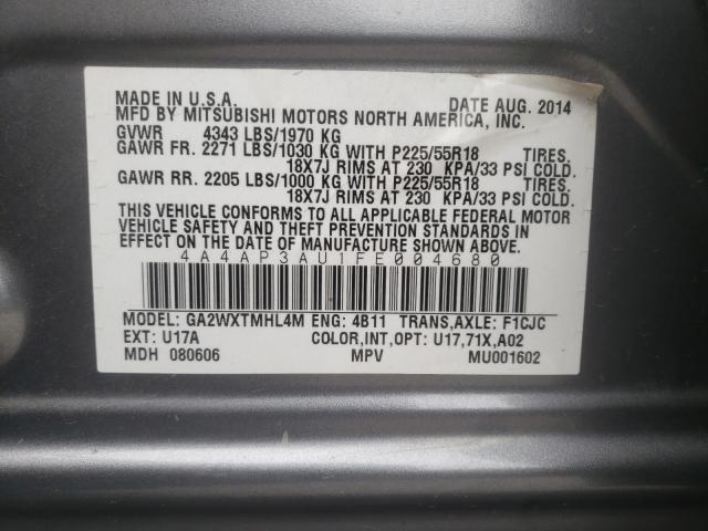 Photo 9 VIN: 4A4AP3AU1FE004680 - MITSUBISHI OUTLANDER 